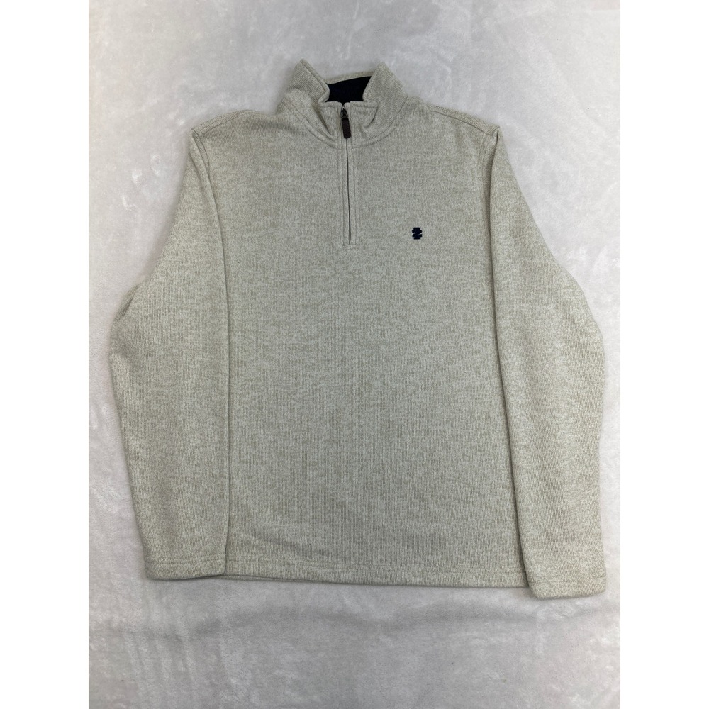 IZOD Quarter Zip‎ Pullover Mens M Beige Sweater Preppy Neutral Dad Style